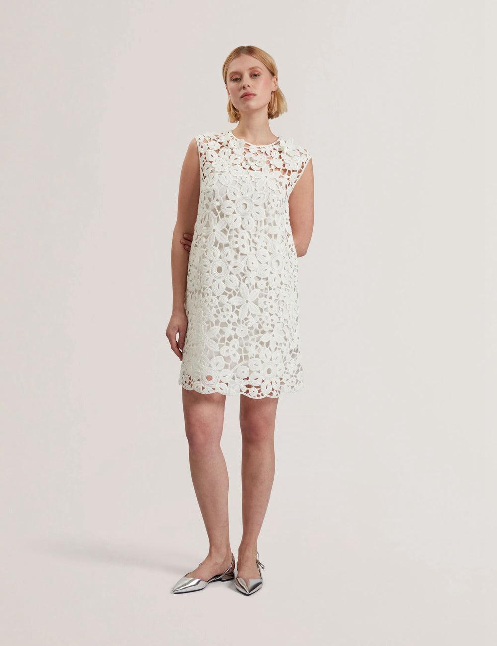 Ted Baker MIIKKA - Crochet Sleeveless Shift ミニドレス レディース 白 | Japan  LPUX-05791