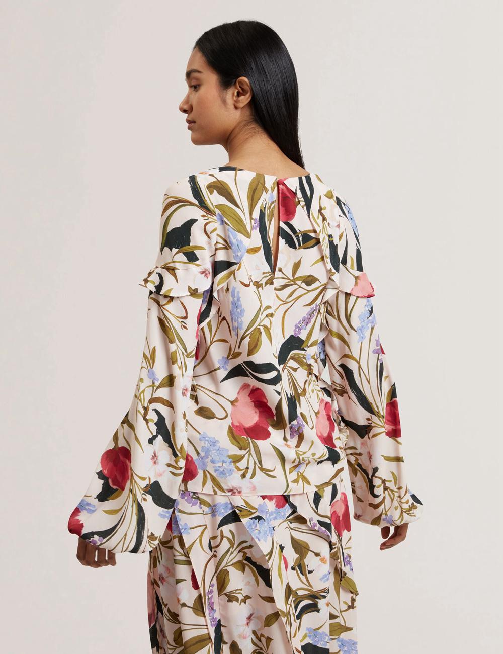 Ted Baker MINASA - Floral Print Frill Trim Long Sleeve ブラウス レディース ピンク | Japan  BKLC-17684