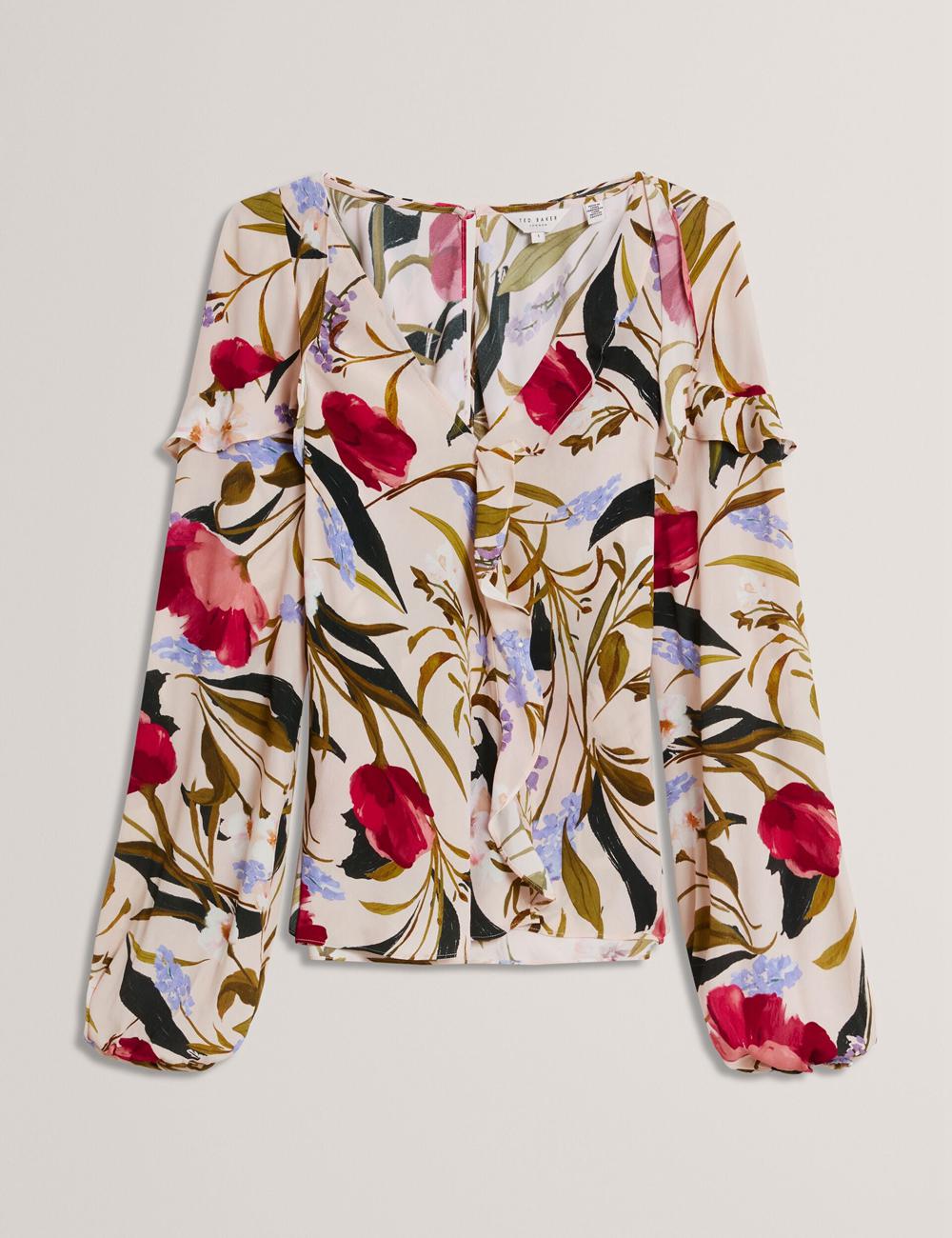 Ted Baker MINASA - Floral Print Frill Trim Long Sleeve ブラウス レディース ピンク | Japan  BKLC-17684