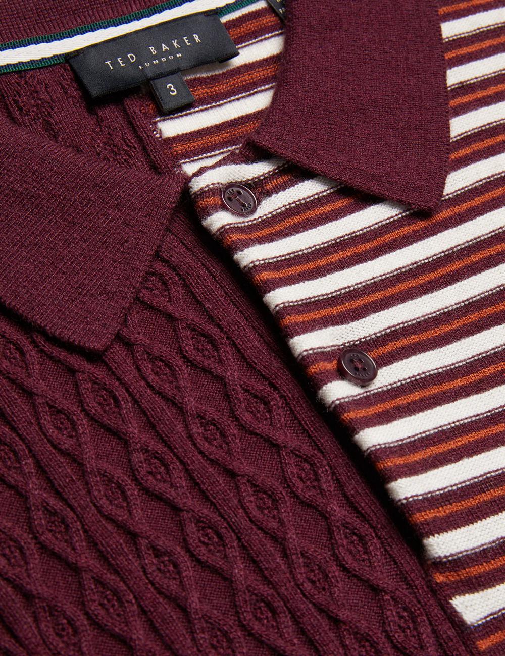 Ted Baker MINSTA - Textured Patchwork Knit ポロシャツ メンズ ボルドー | Japan  RWDX-14256