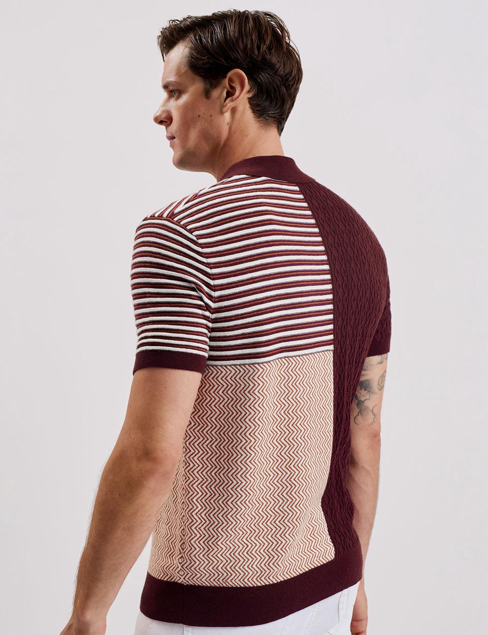 Ted Baker MINSTA - Textured Patchwork Knit ポロシャツ メンズ ボルドー | Japan  RWDX-14256