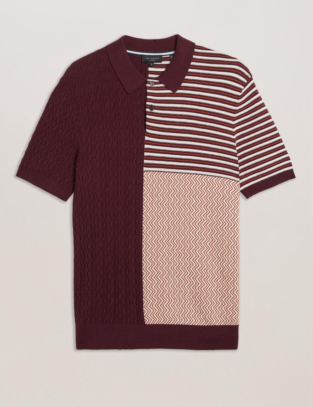 Ted Baker MINSTA - Textured Patchwork Knit ポロシャツ メンズ ボルドー | Japan  RWDX-14256