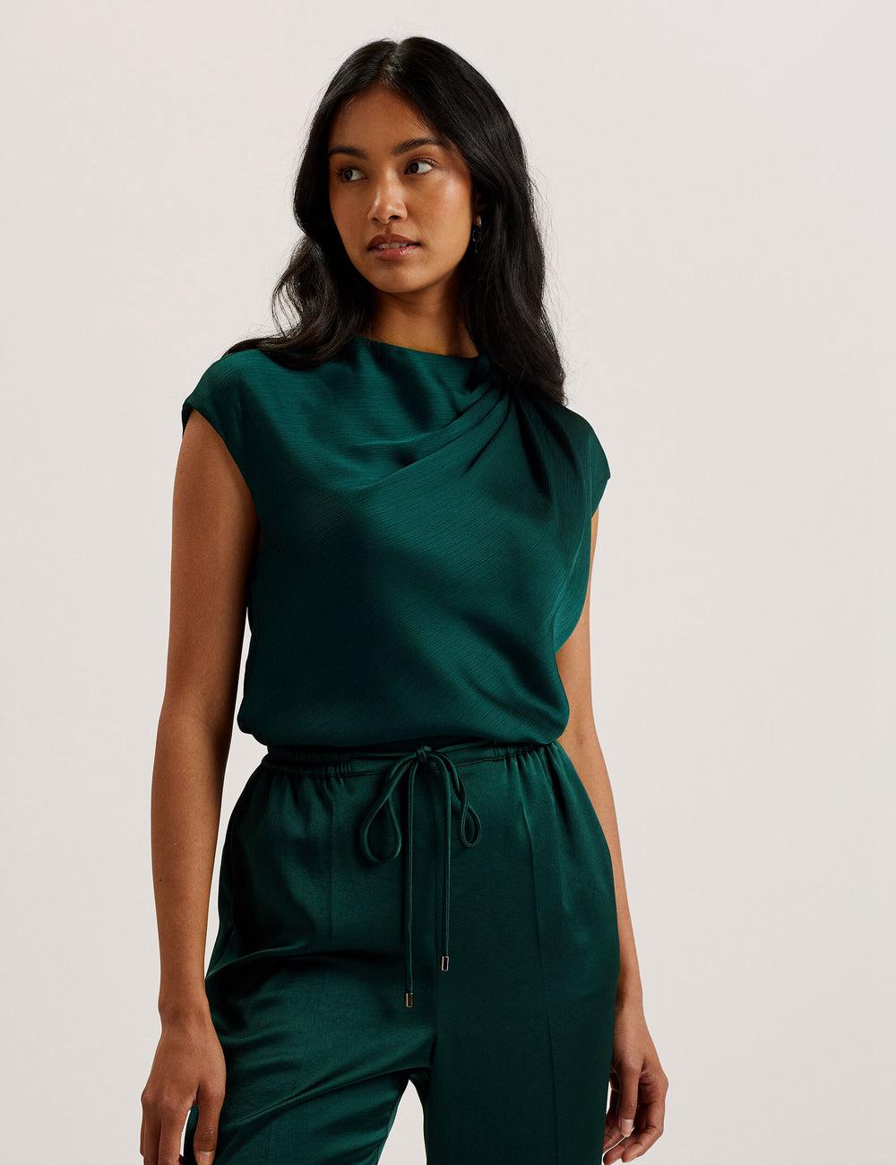Ted Baker MISRINA - Drape Neck Detail Satin Top ジャンパー レディース 緑 | Japan  LVPH-90238