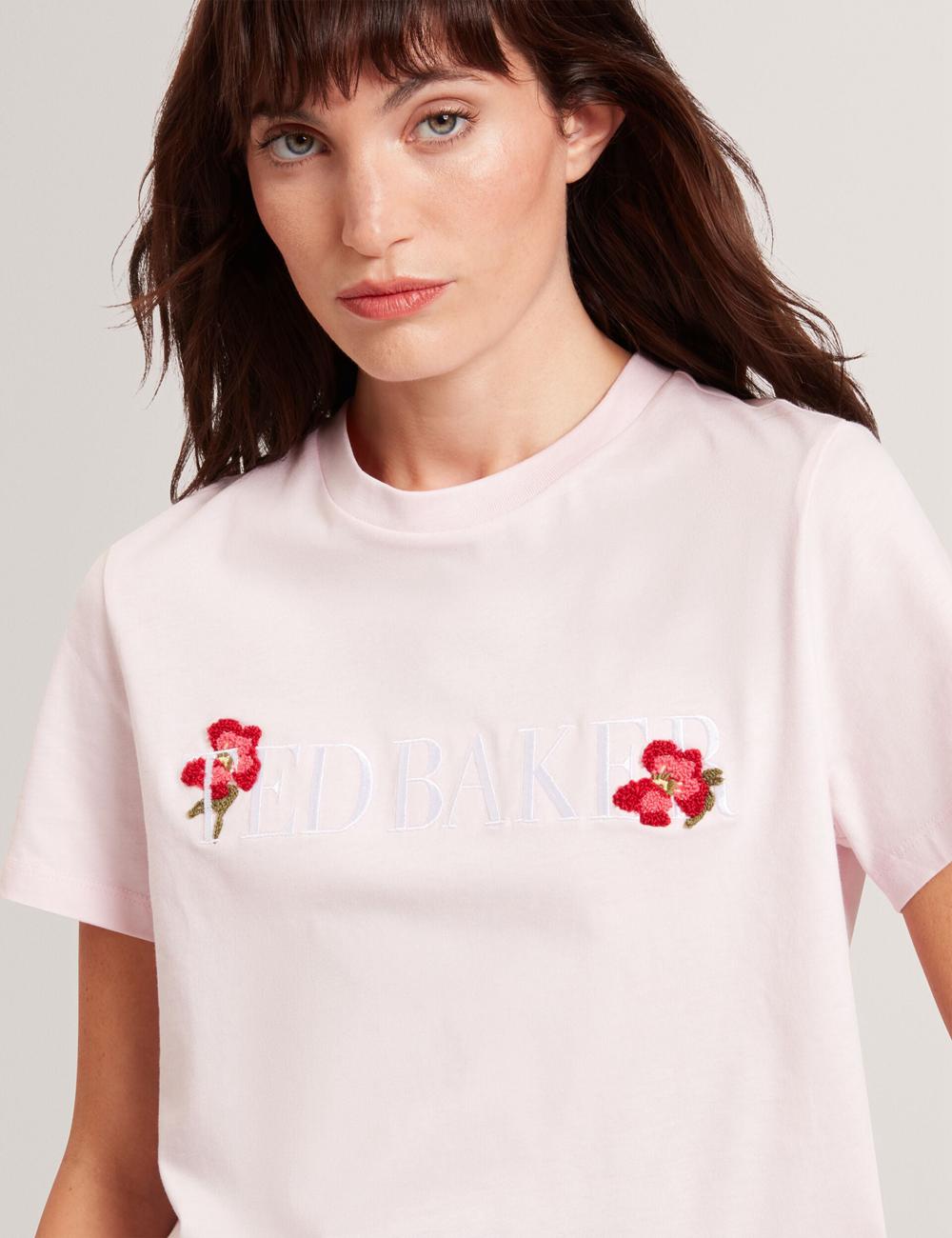 Ted Baker MOLII - Embroidered Logo Cropped Cotton Tシャツ レディース ピンク | Japan  PWNY-61453