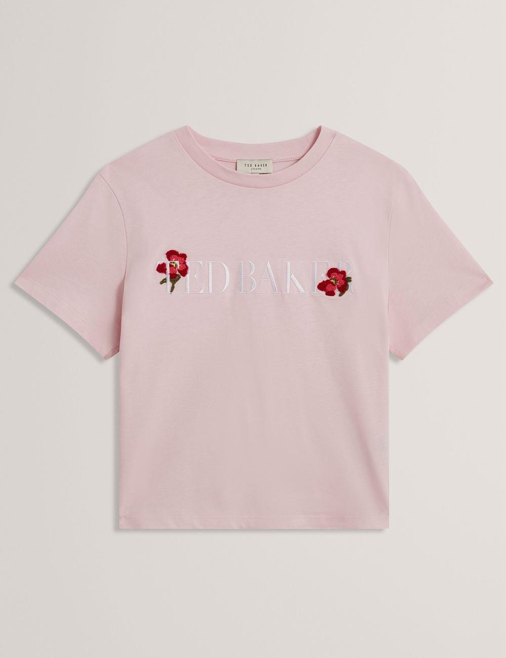 Ted Baker MOLII - Embroidered Logo Cropped Cotton Tシャツ レディース ピンク | Japan  PWNY-61453