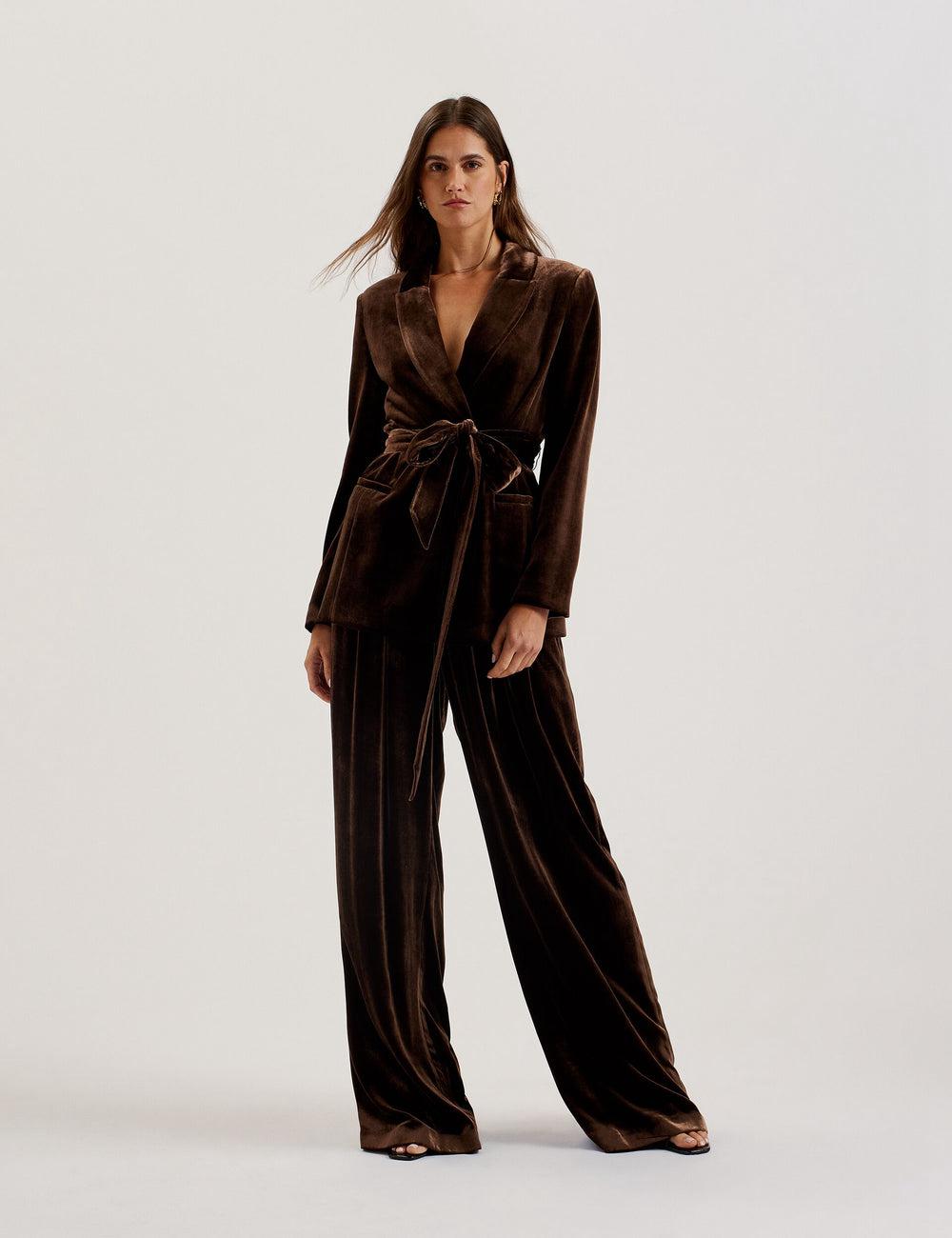 Ted Baker MOMIJIT - Velvet Pleated Wide Leg ズボン レディース ブラウン | Japan  KDUI-01736