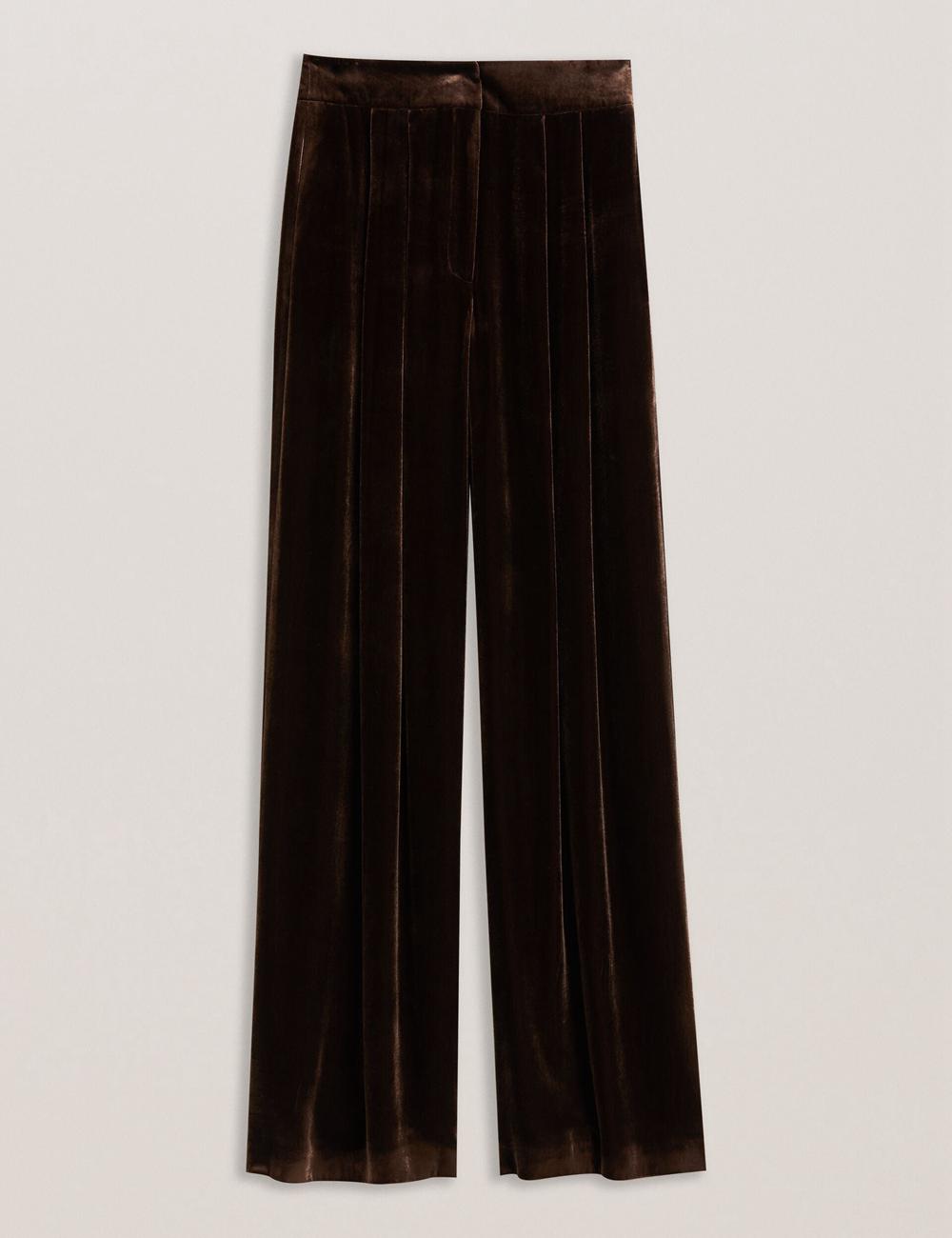 Ted Baker MOMIJIT - Velvet Pleated Wide Leg ズボン レディース ブラウン | Japan  KDUI-01736