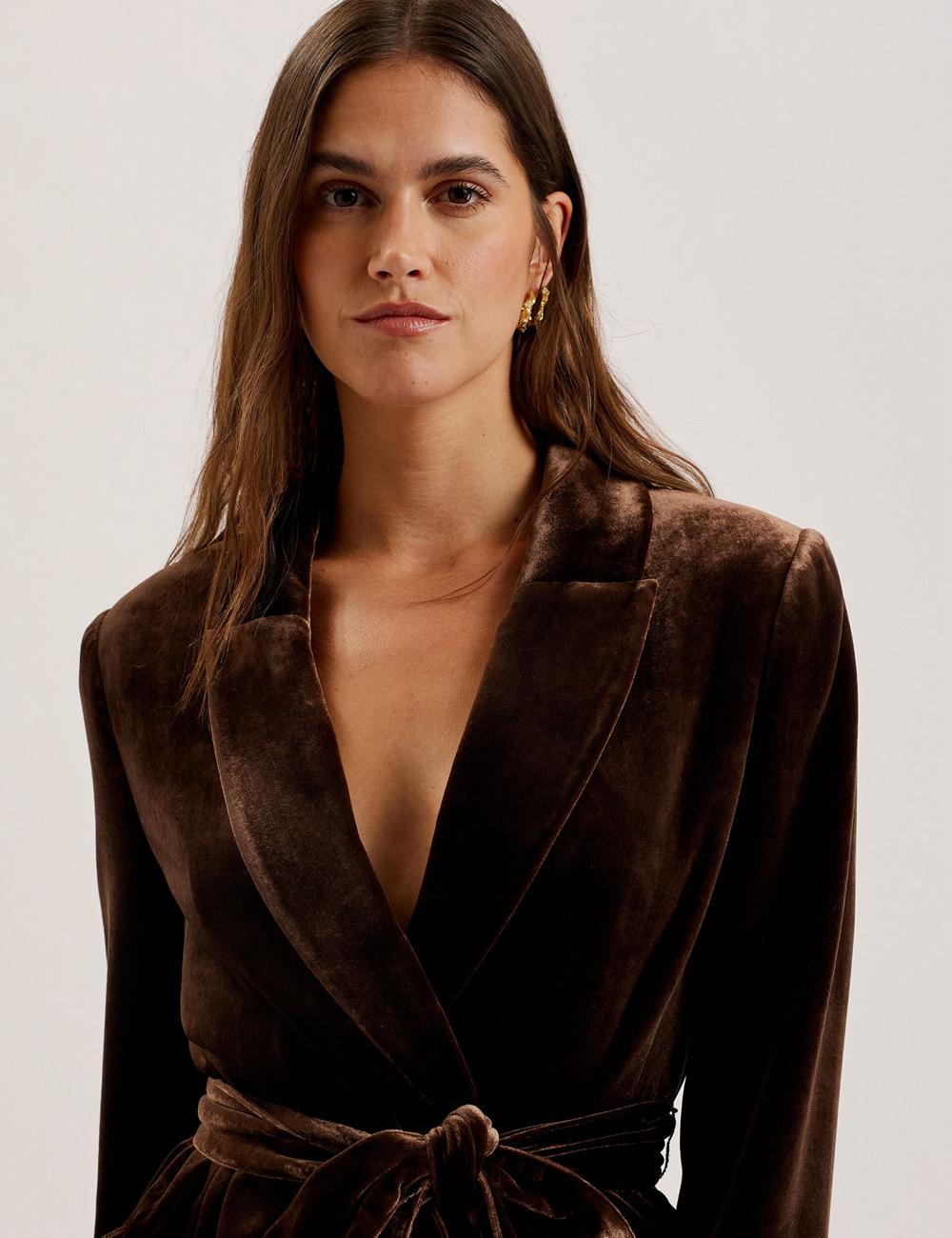 Ted Baker MOMIJI - Velvet Waist Single Breasted ブレイザーズ レディース ブラウン | Japan  LOZI-26507