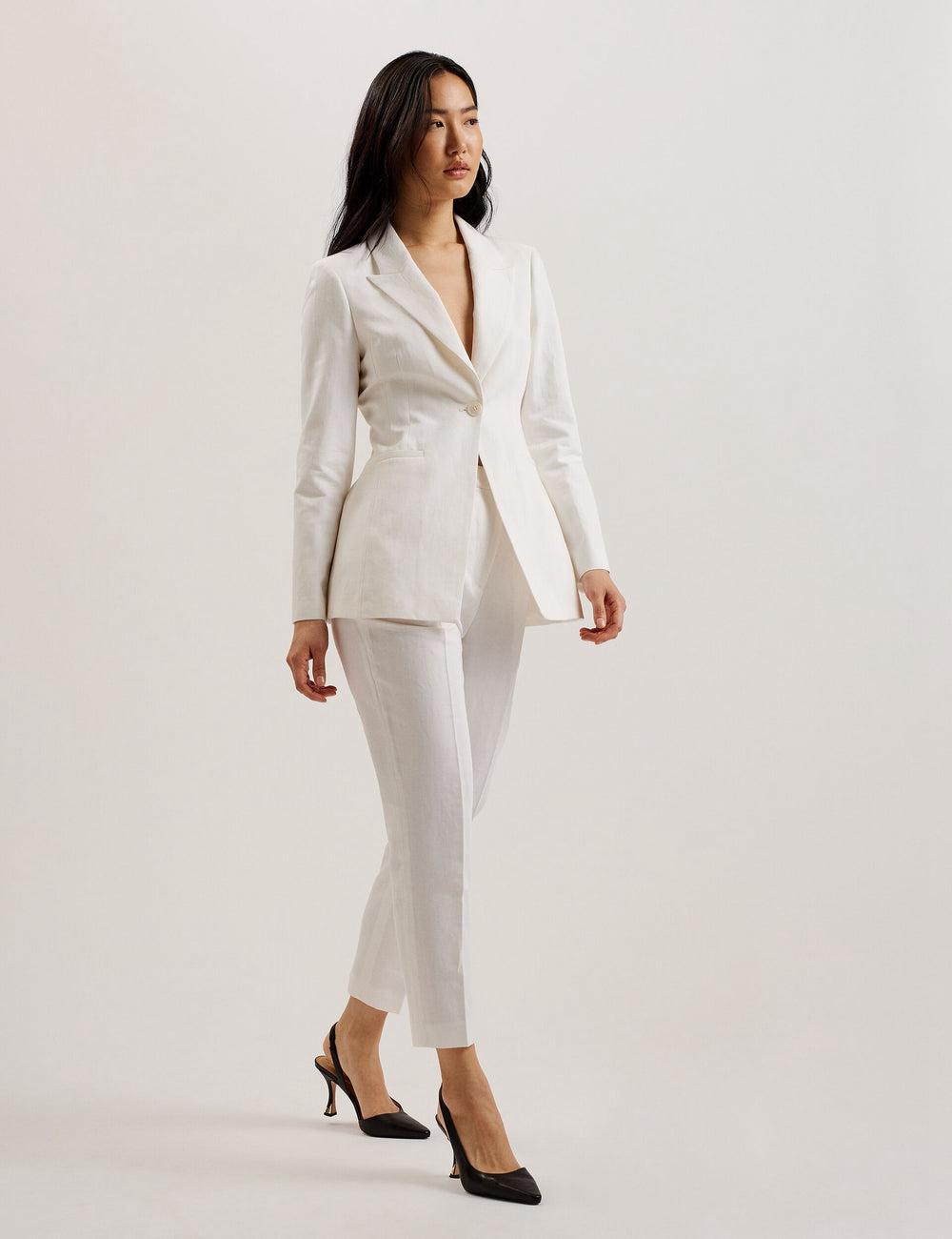 Ted Baker MUSUBT - Linen Cotton High Waisted Tailored ズボン レディース 白 | Japan  OGRB-87109