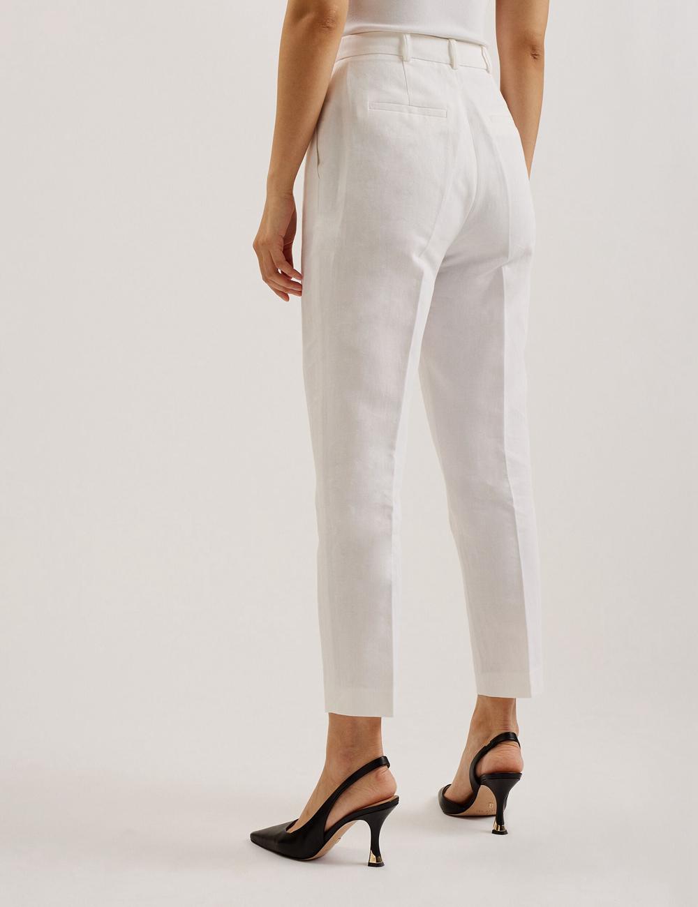 Ted Baker MUSUBT - Linen Cotton High Waisted Tailored ズボン レディース 白 | Japan  OGRB-87109