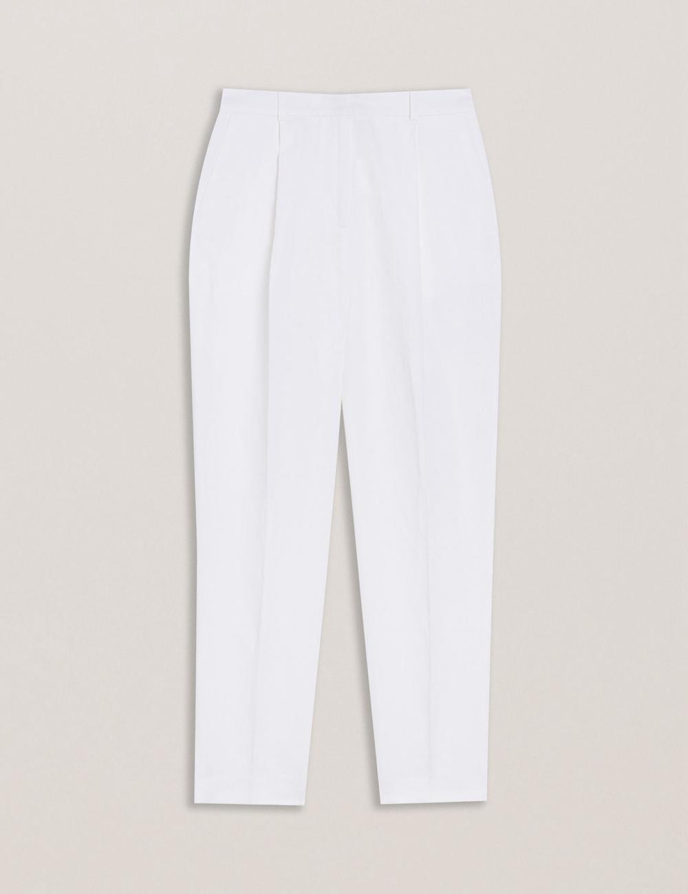 Ted Baker MUSUBT - Linen Cotton High Waisted Tailored ズボン レディース 白 | Japan  OGRB-87109