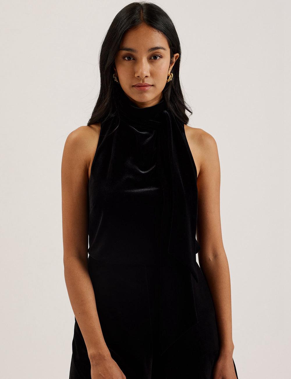 Ted Baker NALIAS - Velvet High Cowl Neck Sleeveless トップス レディース 黒 | Japan  OMAR-16278