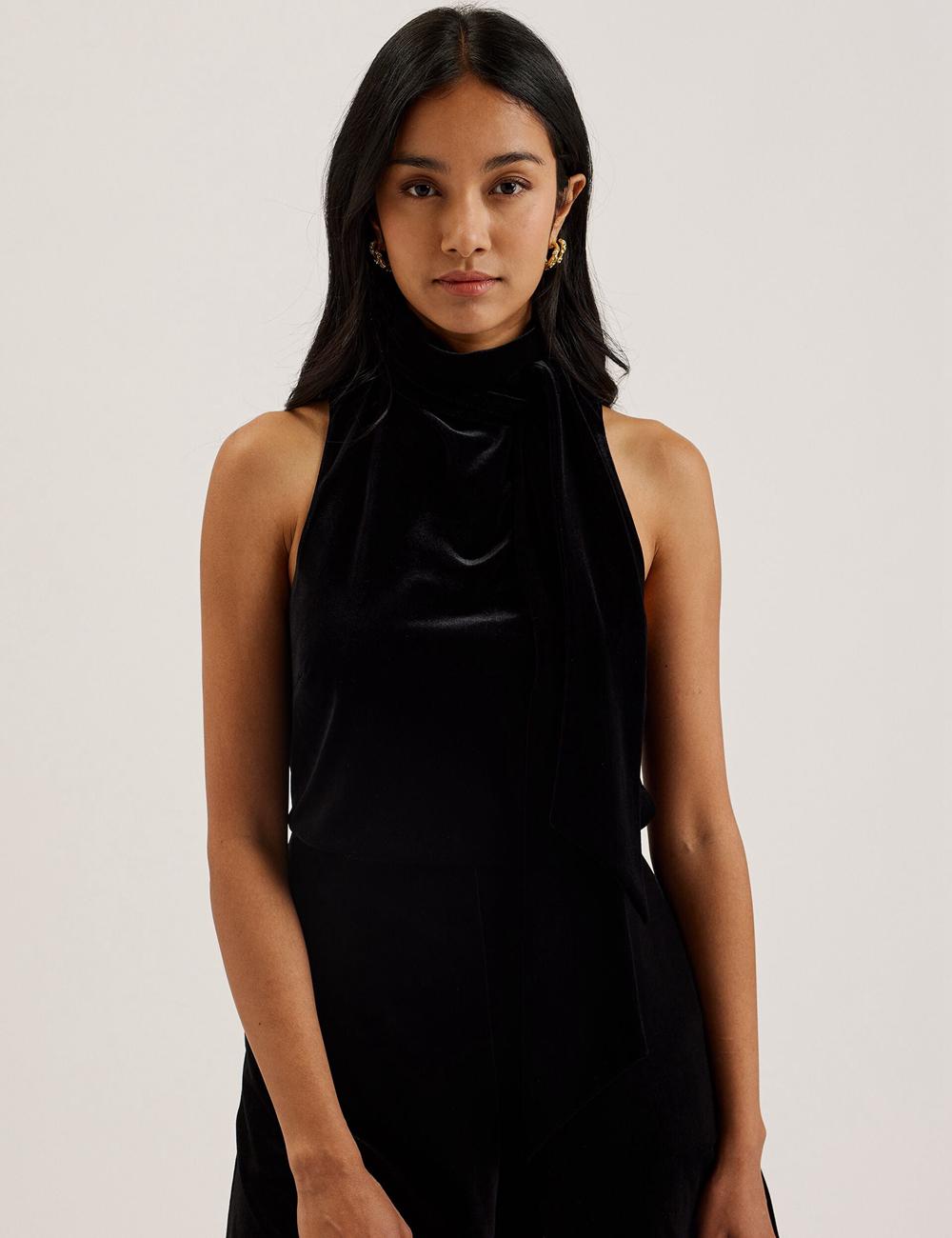 Ted Baker NALIAS - Velvet High Cowl Neck Sleeveless トップス レディース 黒 | Japan  OMAR-16278