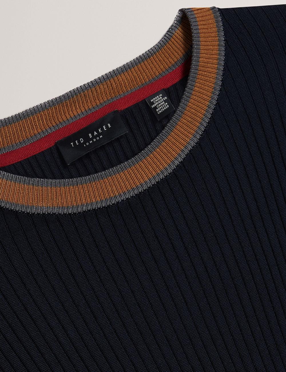 Ted Baker NAYOR - Long Sleeve Rayon Ribbed Crew Neck ジャンパー メンズ ネイビー | Japan  MRSY-27815