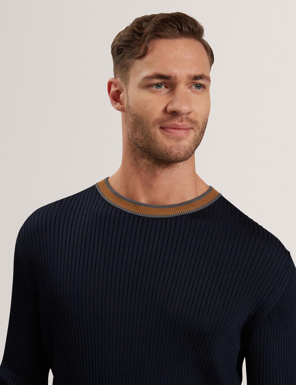 Ted Baker NAYOR - Long Sleeve Rayon Ribbed Crew Neck ジャンパー メンズ ネイビー | Japan  MRSY-27815