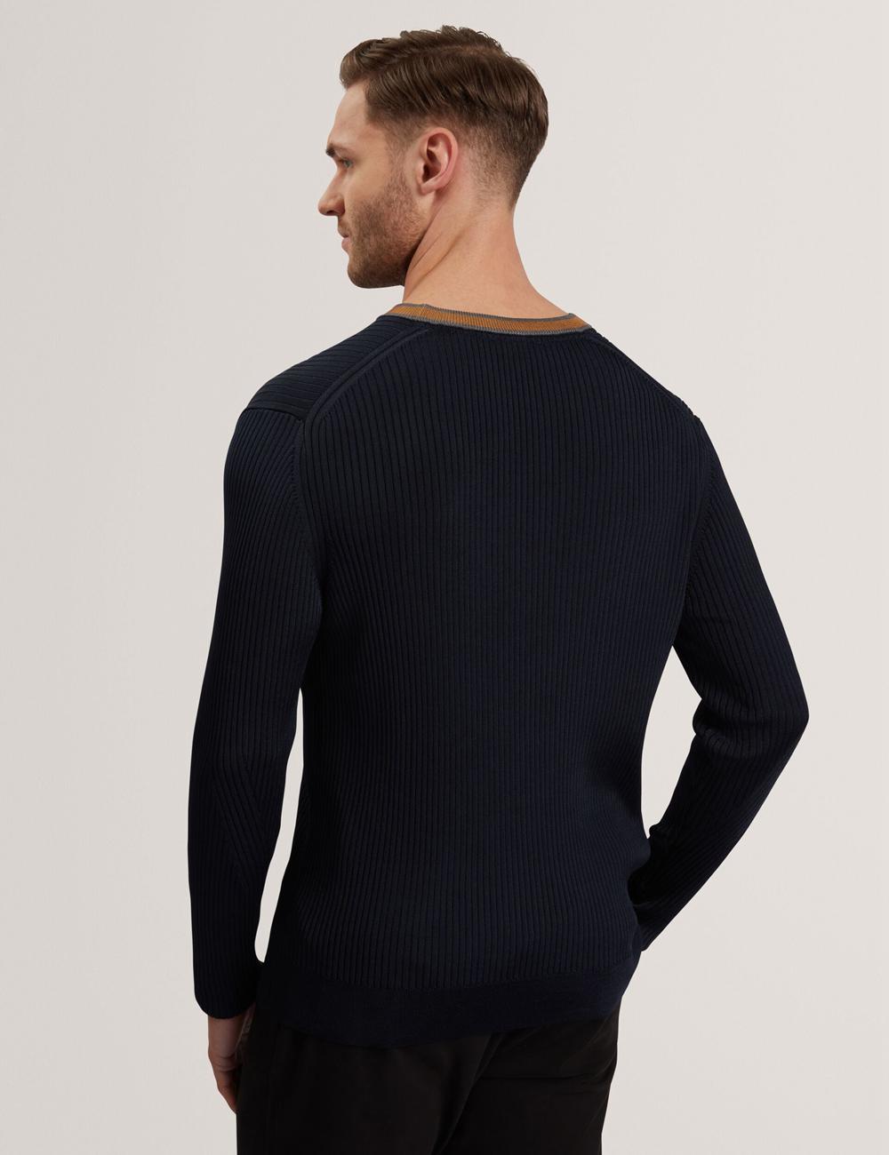Ted Baker NAYOR - Long Sleeve Rayon Ribbed Crew Neck ジャンパー メンズ ネイビー | Japan  MRSY-27815
