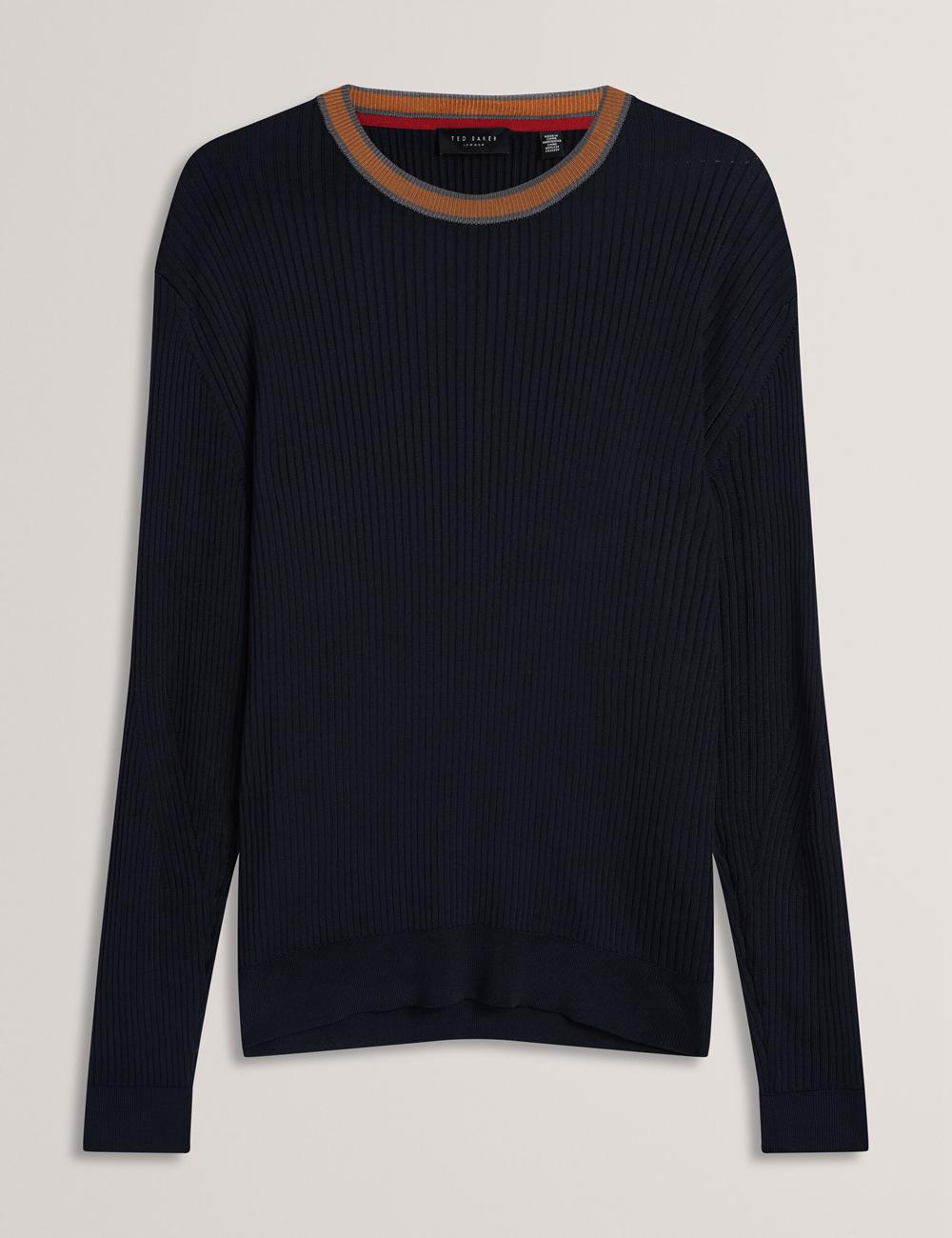Ted Baker NAYOR - Long Sleeve Rayon Ribbed Crew Neck ジャンパー メンズ ネイビー | Japan  MRSY-27815