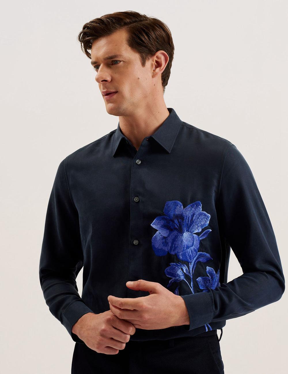 Ted Baker NESSMEN - Embroidered Detail Relaxed Fit シャツ メンズ ネイビー | Japan  ORMU-30572