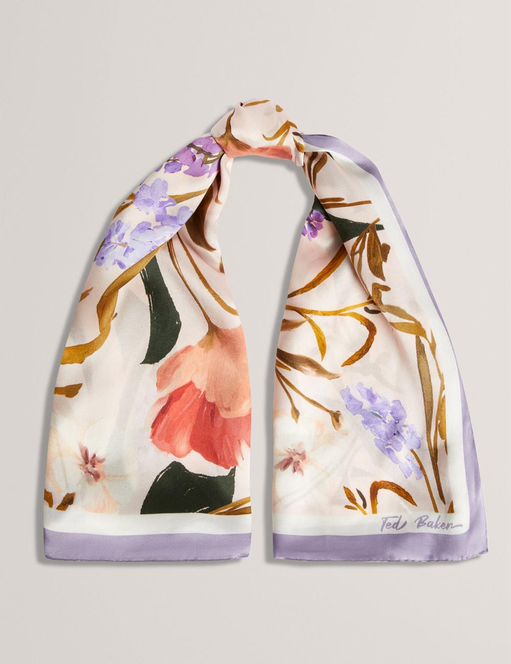 Ted Baker NICLAE - Painted Floral Print Square Silk スカーフ レディース ピンク | Japan  RPBC-43205
