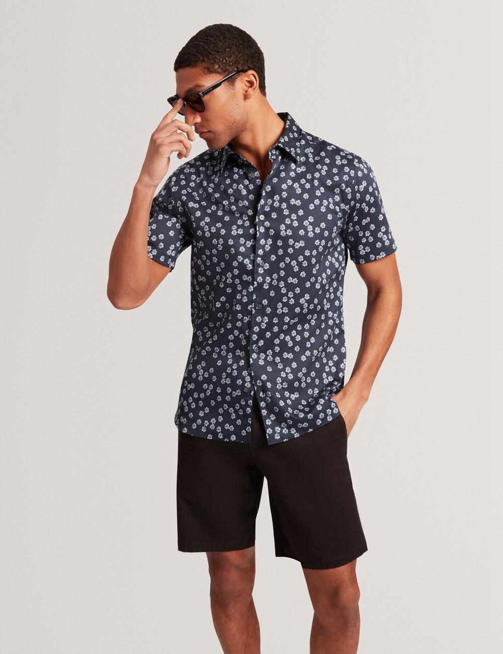 Ted Baker NIKSHO - Short Sleeve Slim Ditsy Floral シャツ メンズ ネイビー | Japan  MSXR-64018