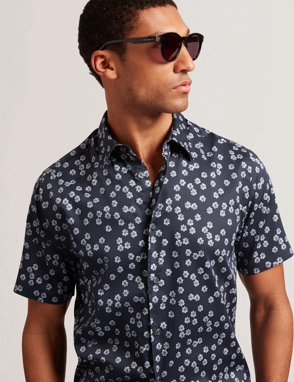 Ted Baker NIKSHO - Short Sleeve Slim Ditsy Floral シャツ メンズ ネイビー | Japan  MSXR-64018