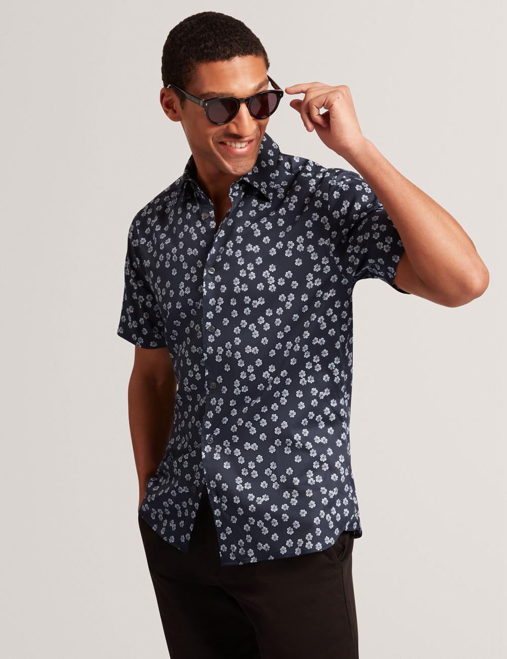 Ted Baker NIKSHO - Short Sleeve Slim Ditsy Floral シャツ メンズ ネイビー | Japan  MSXR-64018
