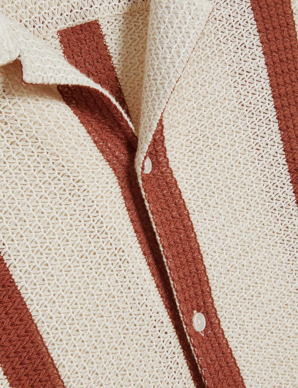 Ted Baker NIKS - Short Sleeve Stripe Crochet Oversized シャツ メンズ Taupe | Japan  TSGD-05891