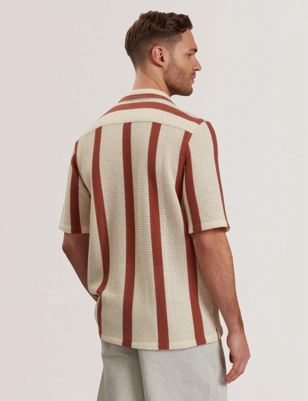Ted Baker NIKS - Short Sleeve Stripe Crochet Oversized シャツ メンズ Taupe | Japan  TSGD-05891