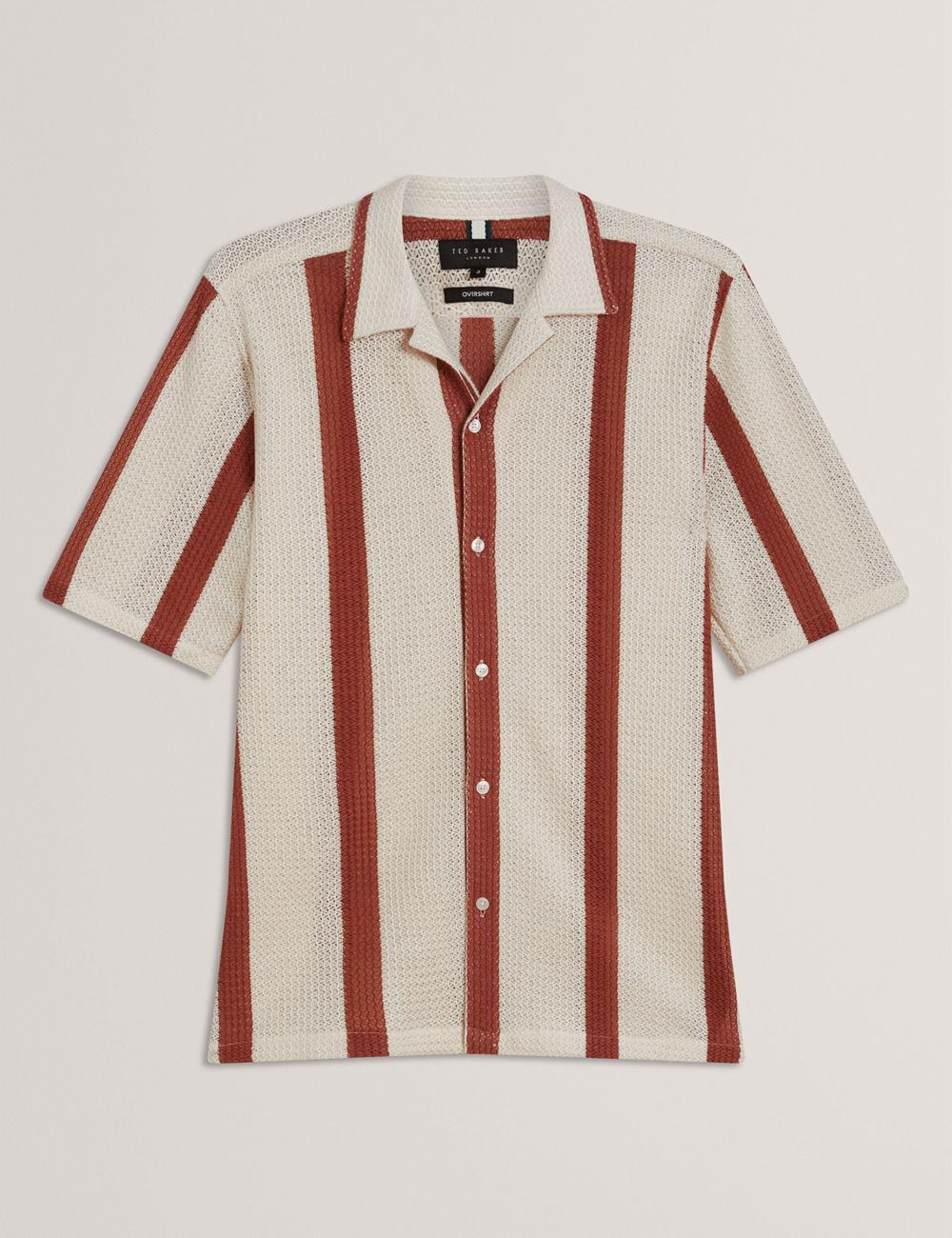 Ted Baker NIKS - Short Sleeve Stripe Crochet Oversized シャツ メンズ Taupe | Japan  TSGD-05891