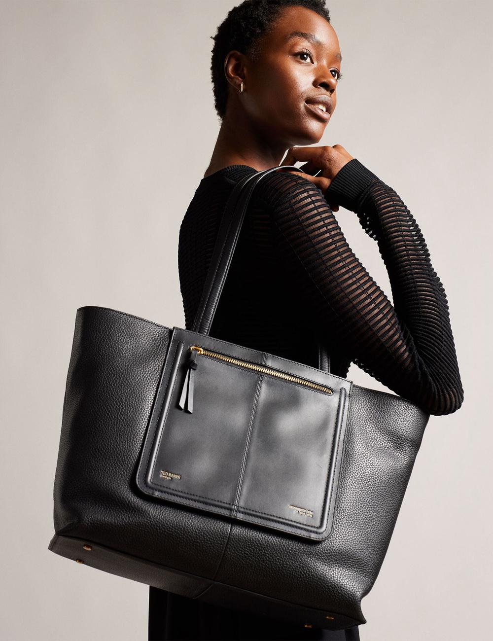 Ted Baker NISH - Wide Leather Shopper With Zip Pocket ショッピングバッグ レディース 黒 | Japan  SQOY-92781