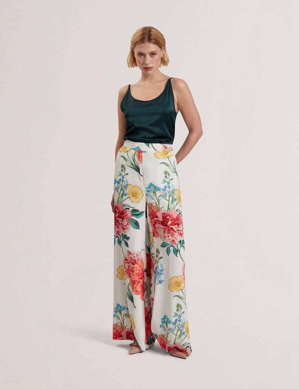Ted Baker NYMPHAT - Floral Print High Waisted Wide Leg ズボン レディース 白 | Japan  LPDC-71806