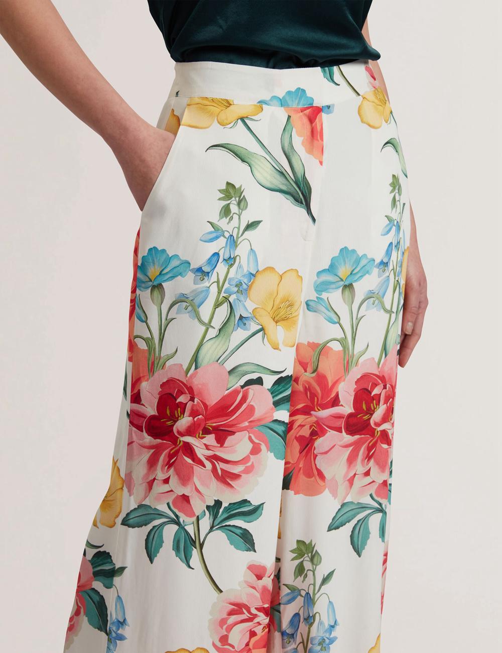 Ted Baker NYMPHAT - Floral Print High Waisted Wide Leg ズボン レディース 白 | Japan  LPDC-71806