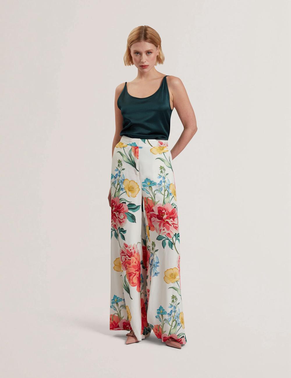 Ted Baker NYMPHAT - Floral Print High Waisted Wide Leg ズボン レディース 白 | Japan  LPDC-71806