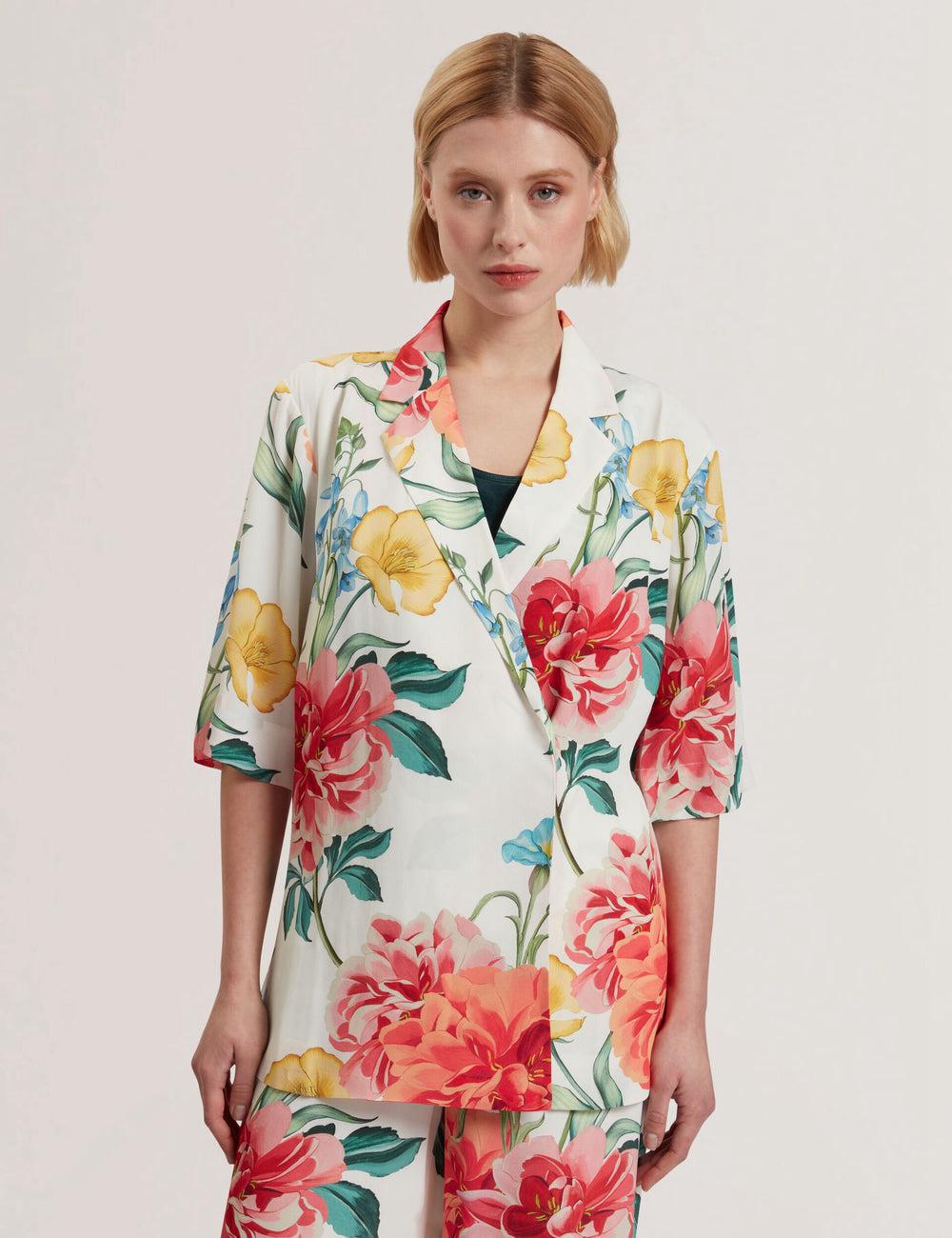 Ted Baker NYMPHA - Floral Short Sleeve Oversized ブレイザーズ レディース 白 | Japan  MNDE-79083