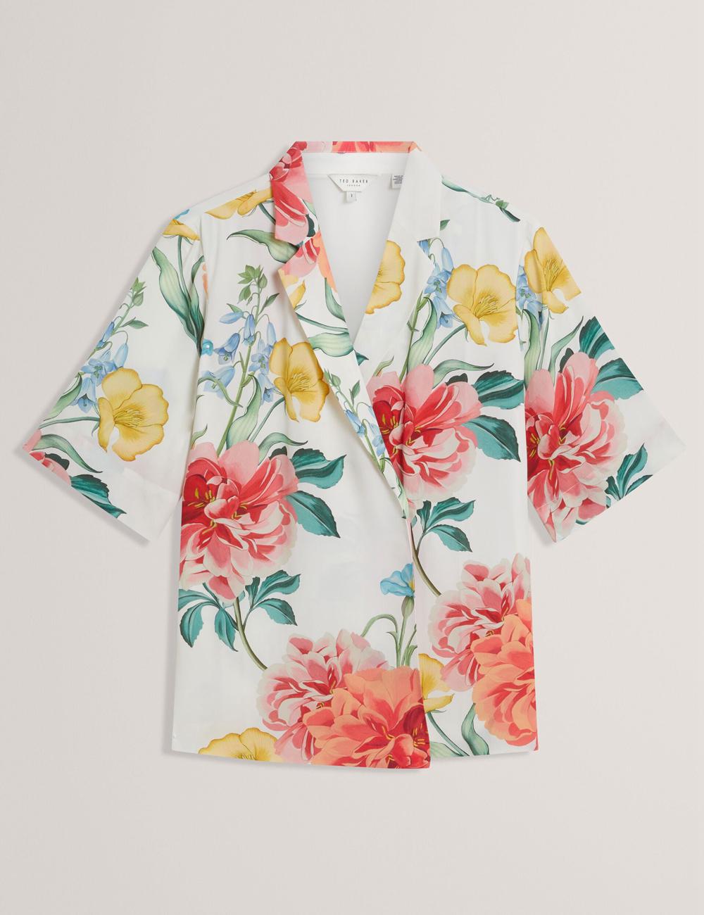 Ted Baker NYMPHA - Floral Short Sleeve Oversized ブレイザーズ レディース 白 | Japan  MNDE-79083
