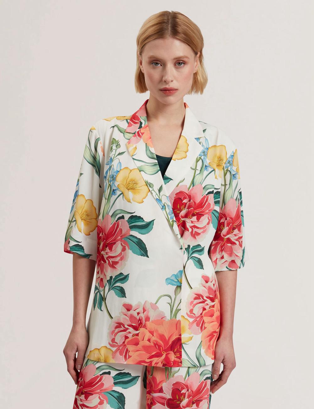 Ted Baker NYMPHA - Floral Short Sleeve Oversized ブレイザーズ レディース 白 | Japan  MNDE-79083