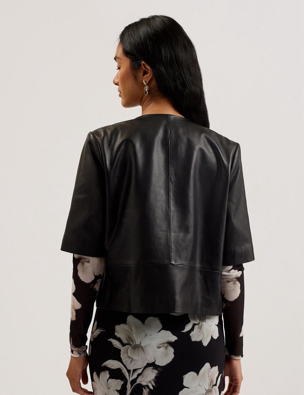 Ted Baker OBINO - Cropped Sleeve Open Leather ジャケット レディース 黒 | Japan  RCVM-24309