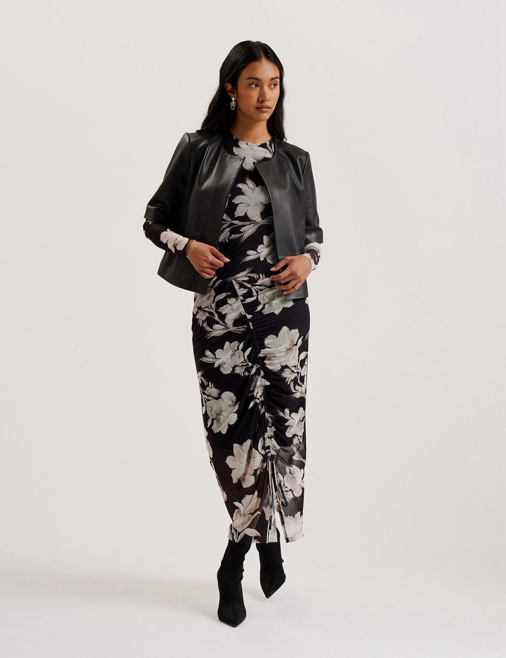 Ted Baker OBINO - Cropped Sleeve Open Leather ジャケット レディース 黒 | Japan  RCVM-24309