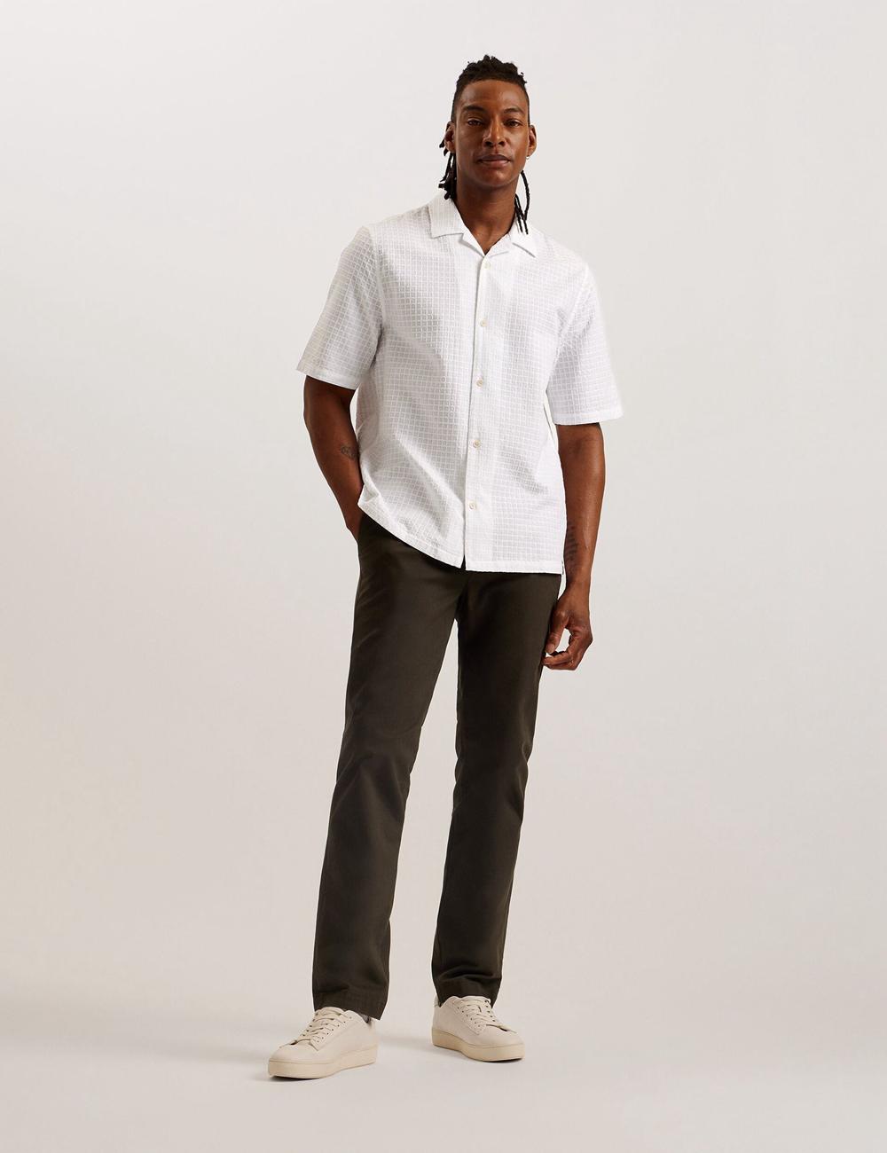 Ted Baker OISE - Textured Grid Cotton Short Sleeve シャツ メンズ 白 | Japan  ZQSG-41208