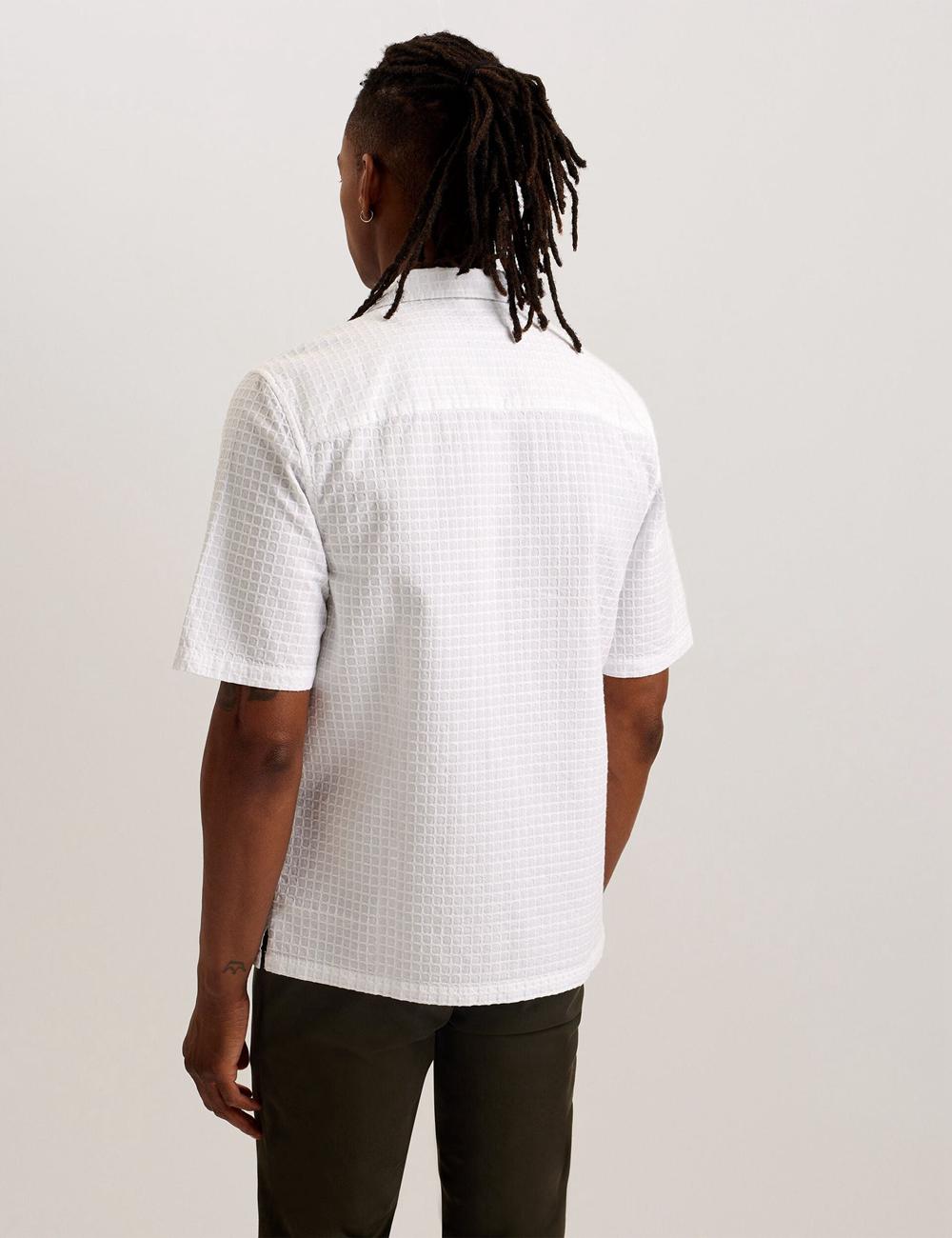 Ted Baker OISE - Textured Grid Cotton Short Sleeve シャツ メンズ 白 | Japan  ZQSG-41208