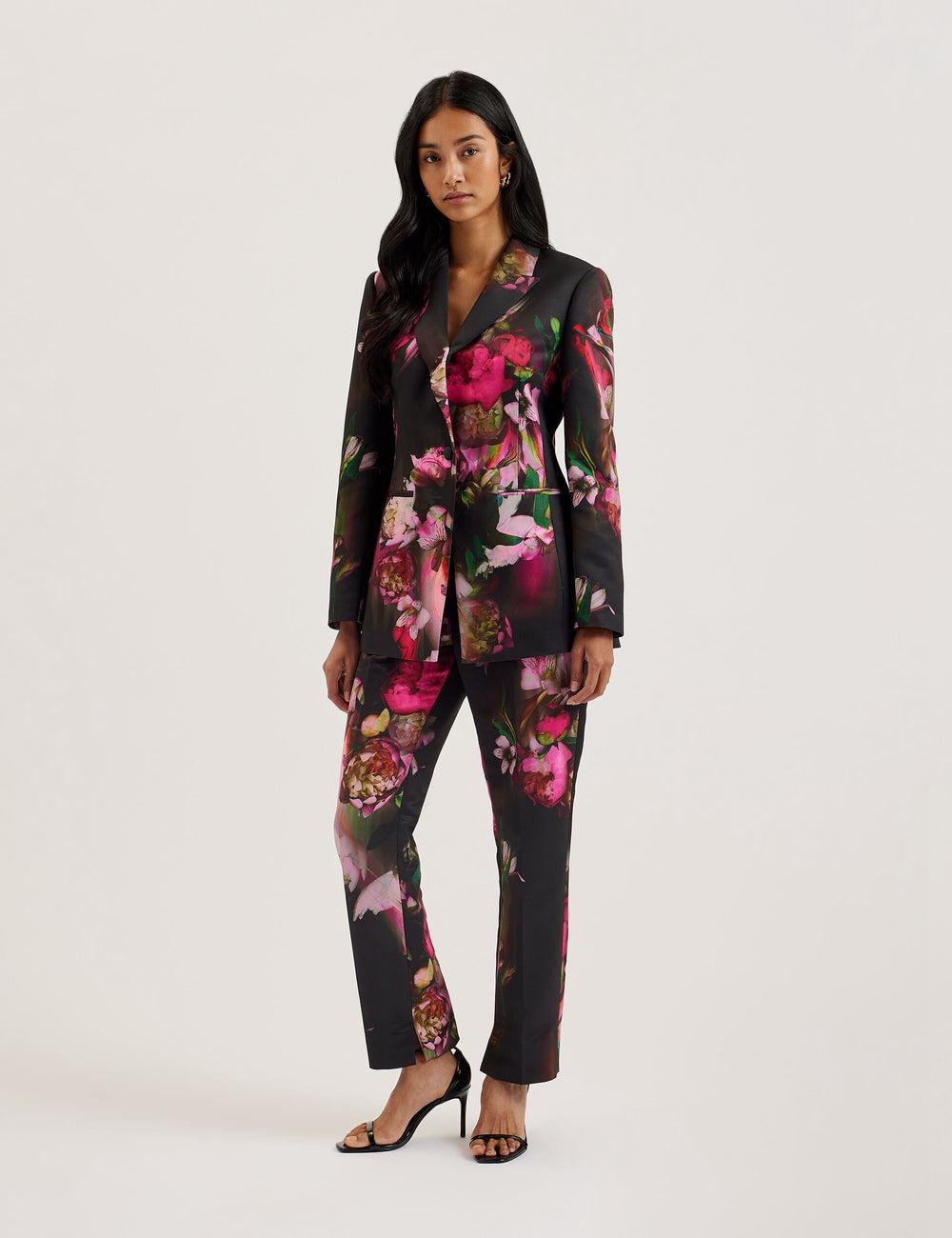 Ted Baker OKUNIT - Tapered Leg Floral Print Tailored ズボン レディース 黒 | Japan  ZMLX-20764