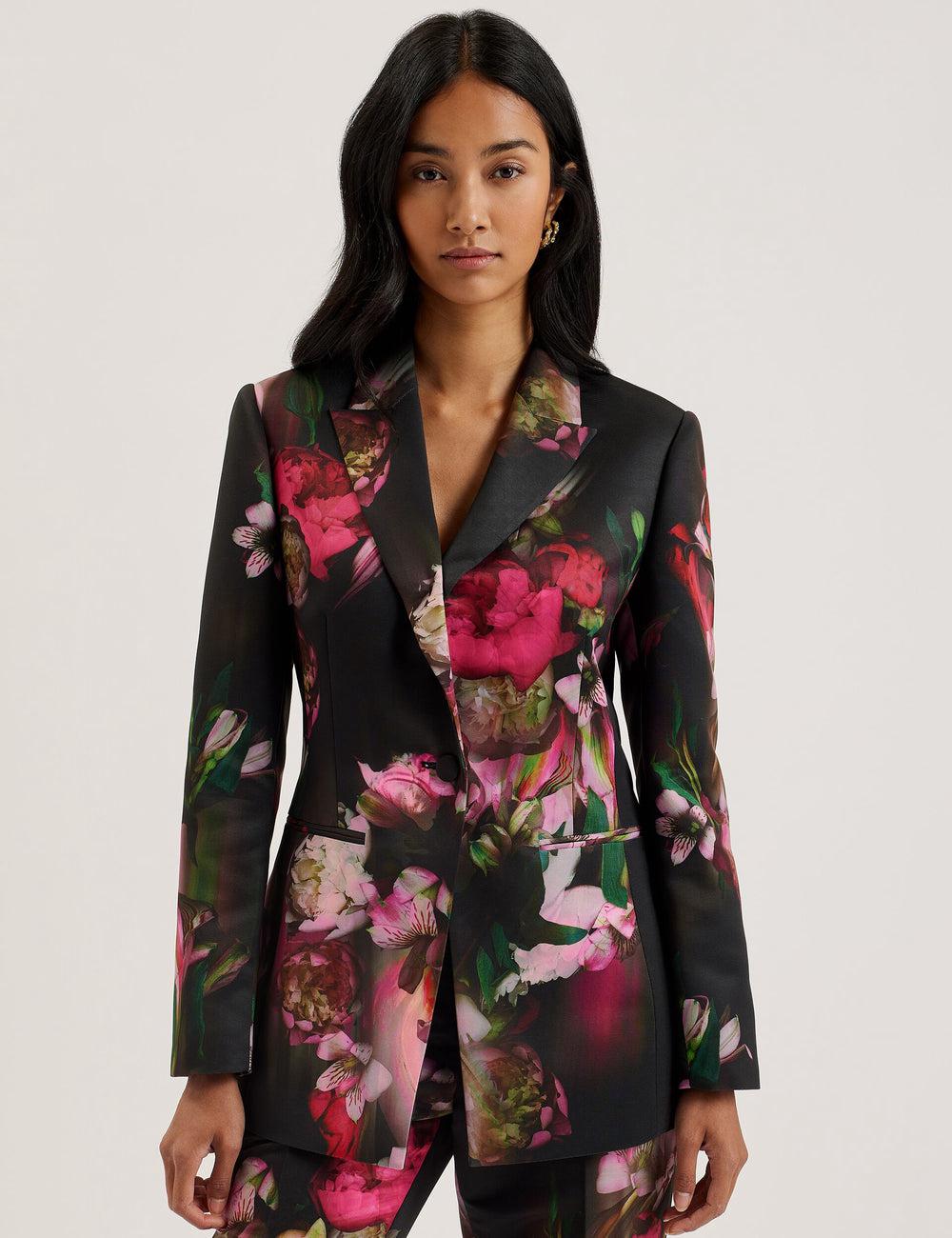 Ted Baker OKUNI - Fitted Floral Print Tailored ブレイザーズ レディース 黒 | Japan  FIWD-21678
