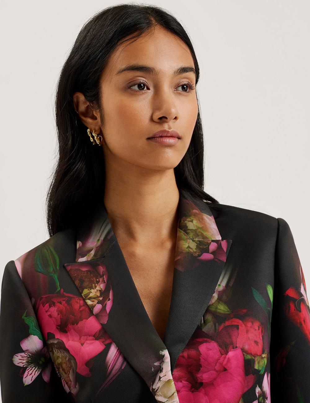 Ted Baker OKUNI - Fitted Floral Print Tailored ブレイザーズ レディース 黒 | Japan  FIWD-21678