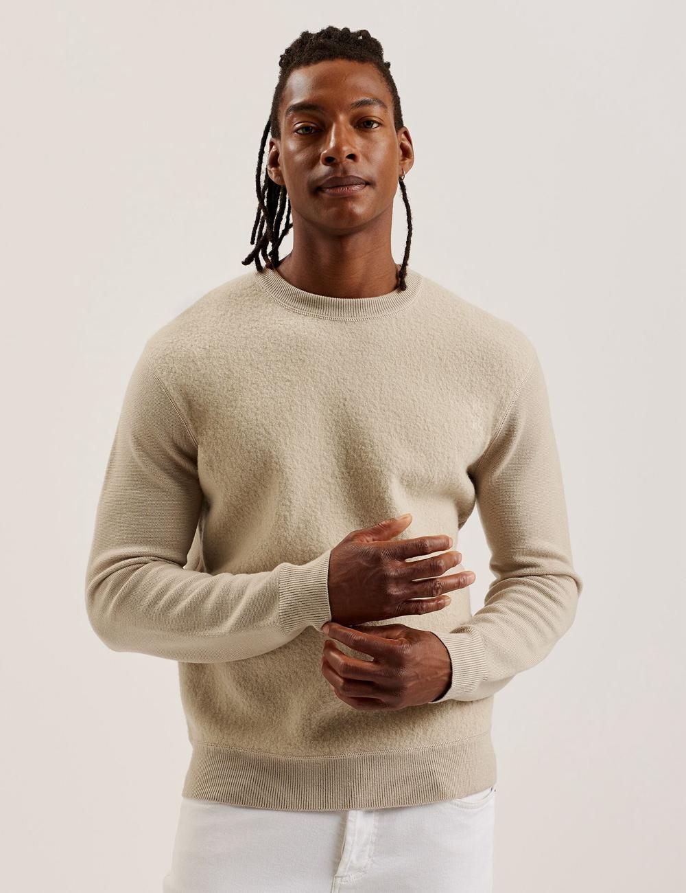 Ted Baker OLMSTE - Boucle Wool Blend Crew Neck ジャンパー メンズ Taupe | Japan  IQDR-95406