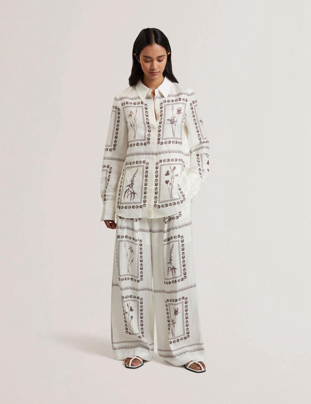 Ted Baker ORNITHA - Panel Print Silk Linen Wide Leg ズボン レディース Ivory | Japan  EOZP-85023