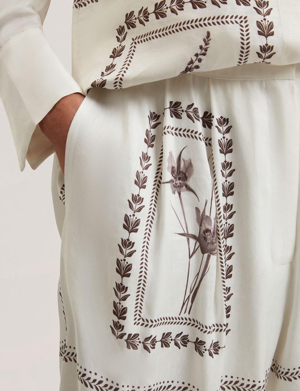 Ted Baker ORNITHA - Panel Print Silk Linen Wide Leg ズボン レディース Ivory | Japan  EOZP-85023