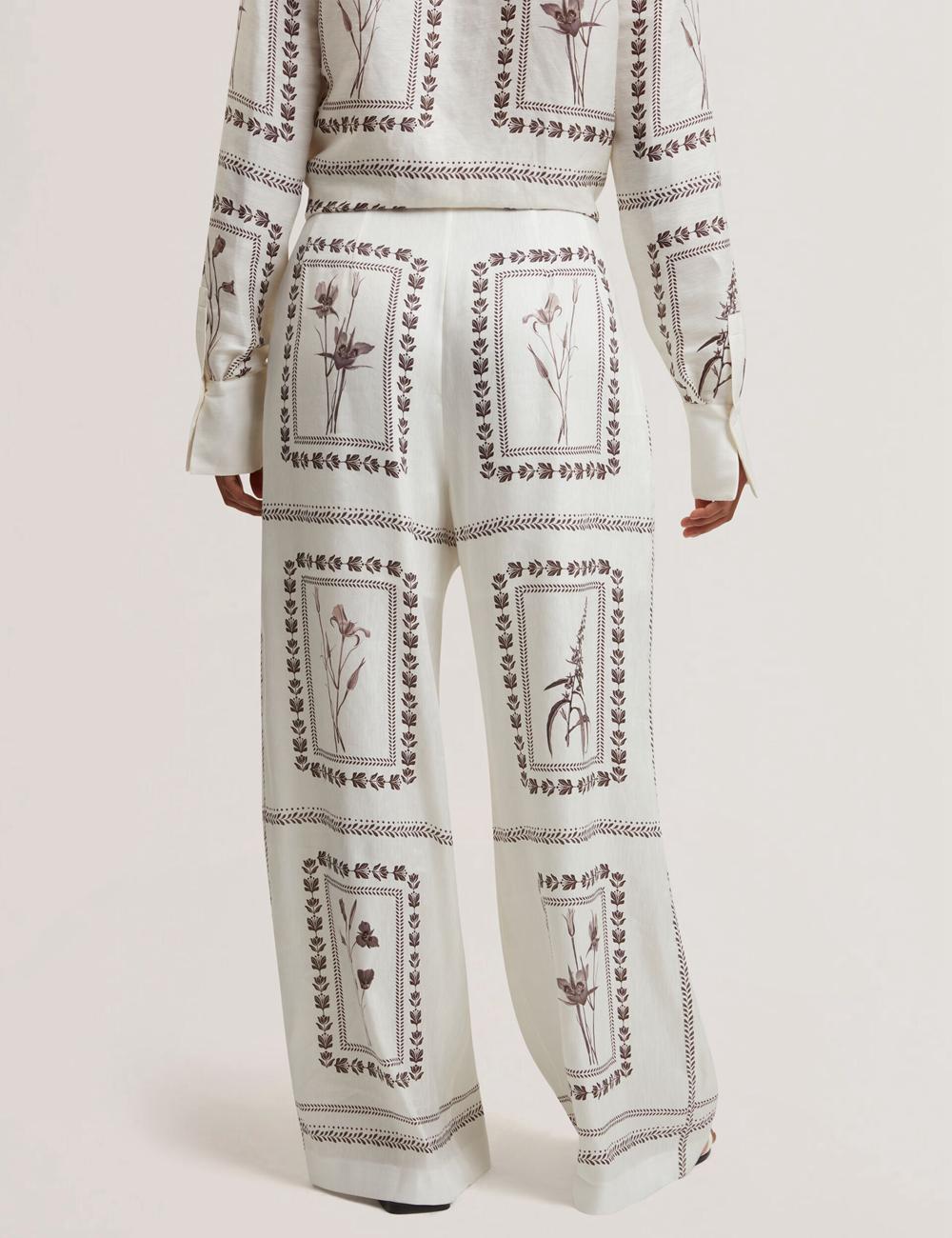 Ted Baker ORNITHA - Panel Print Silk Linen Wide Leg ズボン レディース Ivory | Japan  EOZP-85023