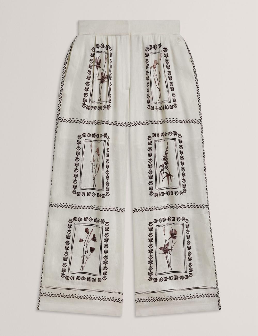Ted Baker ORNITHA - Panel Print Silk Linen Wide Leg ズボン レディース Ivory | Japan  EOZP-85023