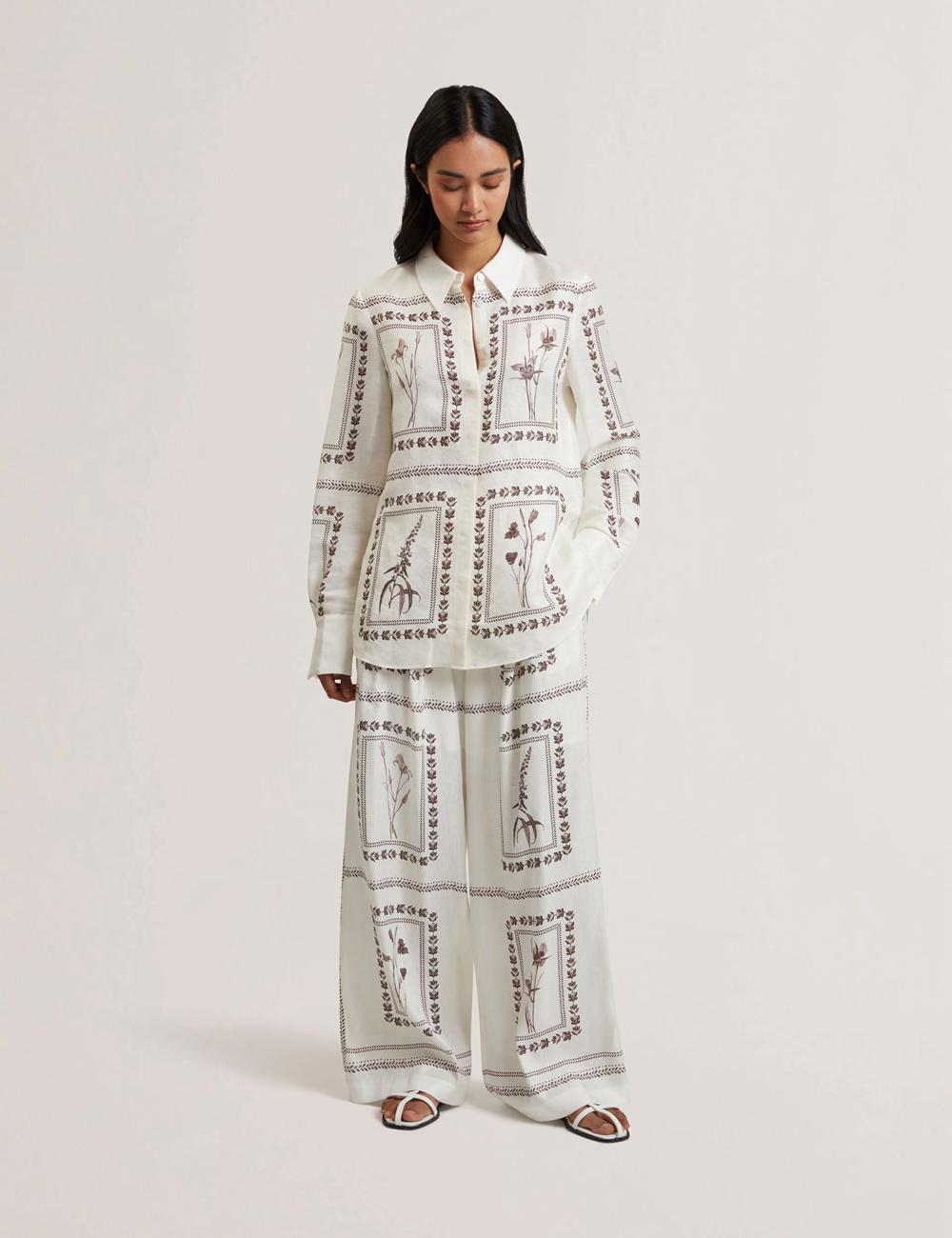 Ted Baker ORNITHA - Panel Print Silk Linen Wide Leg ズボン レディース Ivory | Japan  EOZP-85023
