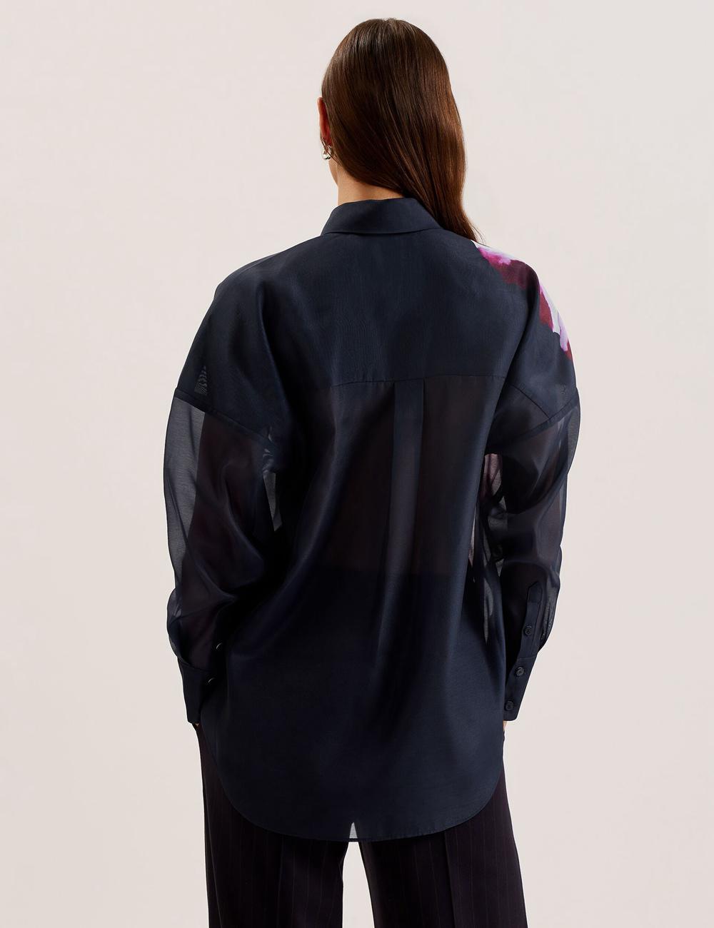 Ted Baker ORRIN - Floral Sheer Organza Oversized シャツ レディース ネイビー | Japan  ABSZ-48392